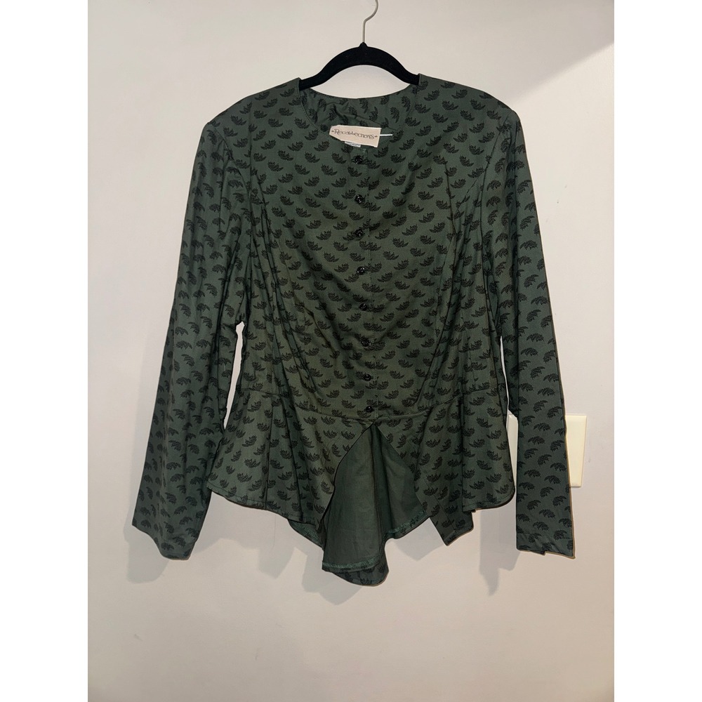 Recollections Green Botanical Print Cotton Peplum Top Victorian Style XXL USA